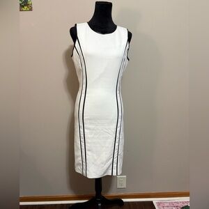 White House Black Market sleeveless Sheath Dress (Winter White/ Black Trim)